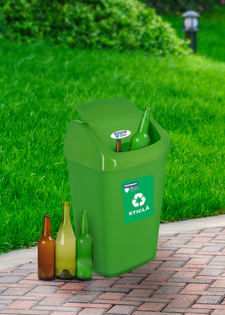 Cos de gunoi cu capac batant pentru reciclare Eco, 35L, 35x29x57 cm, plastic, verde