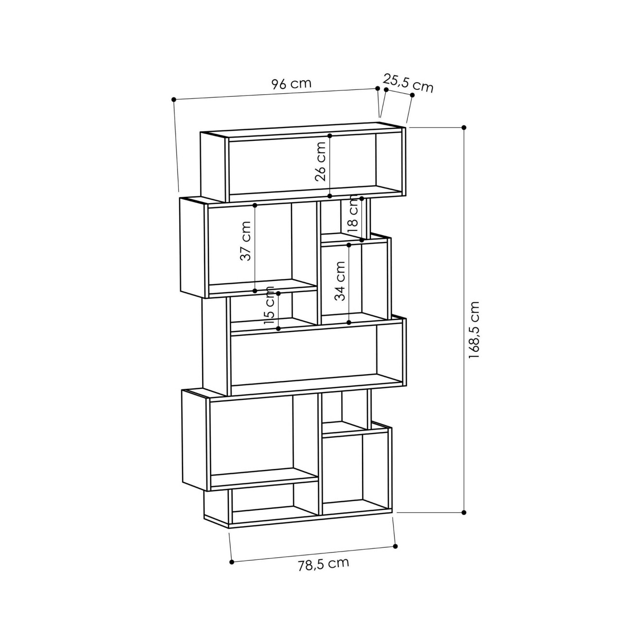 Biblioteca Karmato, Homitis, 96x25.5x168.5 cm, antracit - 2 | YEO