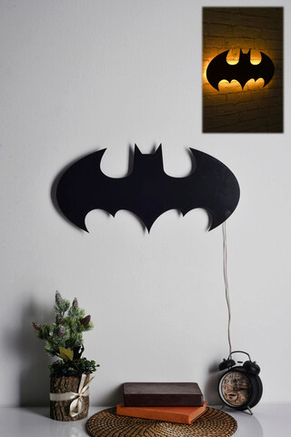 Decoratiune luminoasa LED, Batman, MDF, 60 LED-uri, Galben