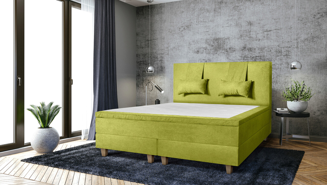 Pat matrimonial, Stockholm, Classic E, 160x200 cm, saltea tip Pocket, topper memory, Verde