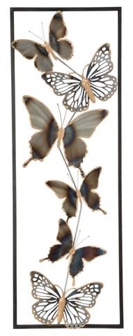 Decoratiune de perete Butterflies, Mauro Ferretti, 31x90 cm, fier, negru/argintiu