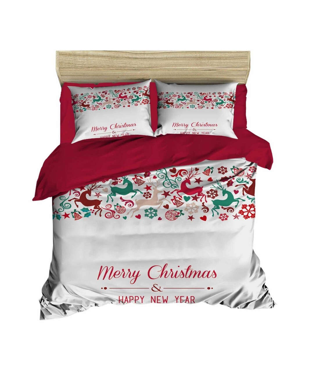 Lenjerie de pat dubla Xmas-426, Pearl Home, 3 piese, amestec bumbac, multicolor