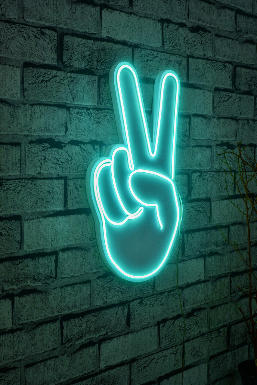 Decoratiune luminoasa LED, Victory Sign, Benzi flexibile de neon, DC 12 V, Albastru