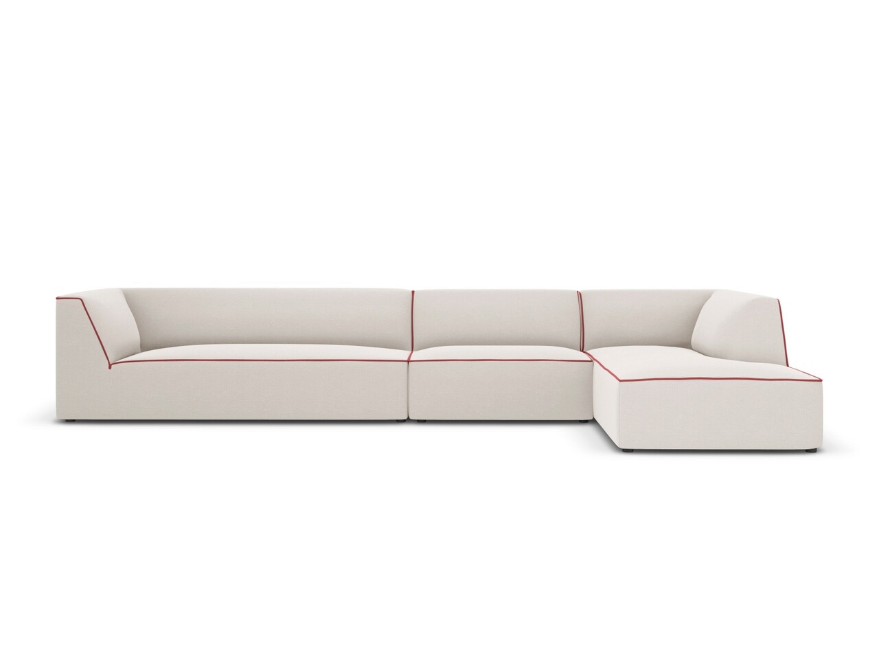 Coltar modular dreapta 5 locuri, Ruby, Micadoni Home, BL, 366x180x69 cm, tesatura chenille, bej/rosu