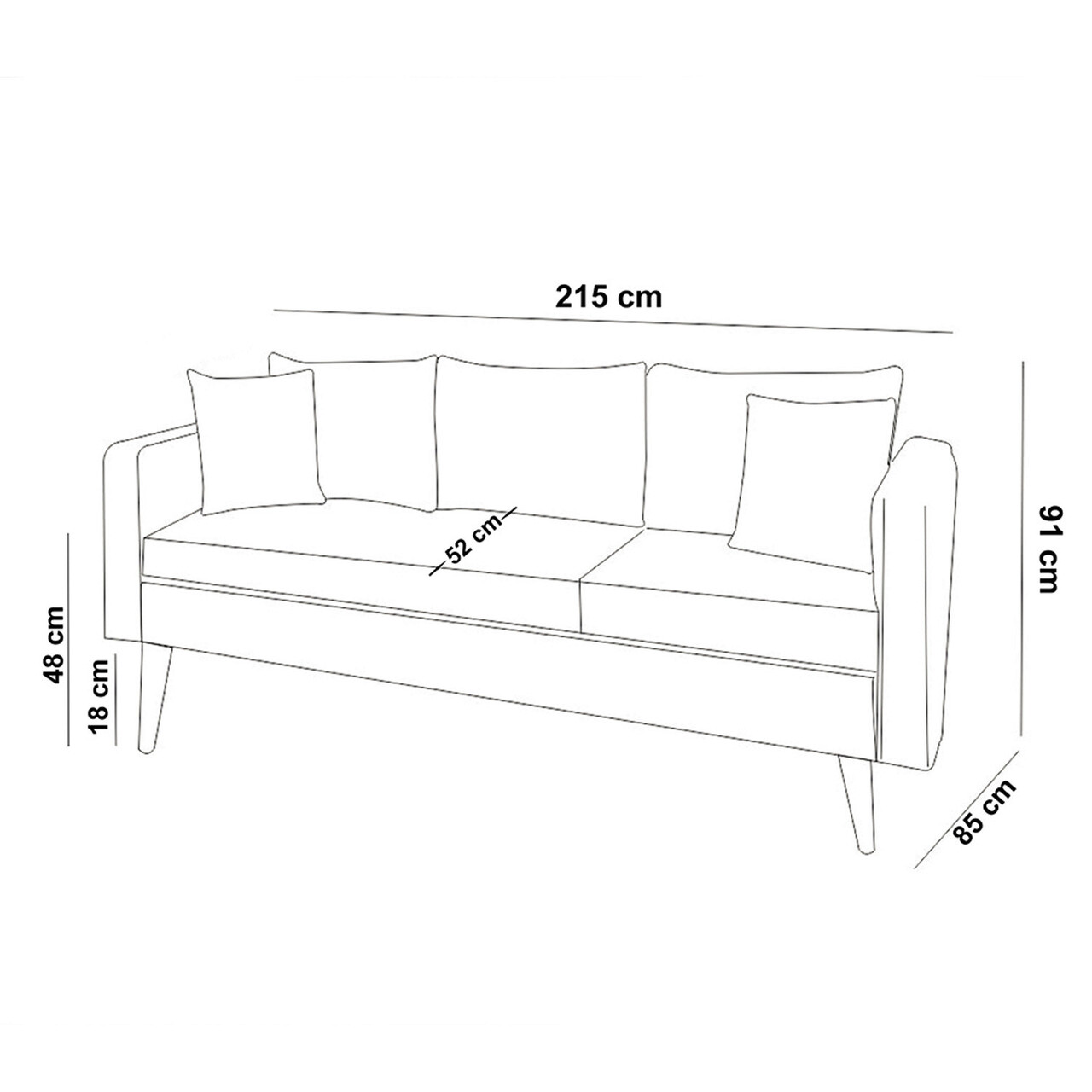 Canapea 3 locuri, Unique Design, 867UNQ1357, Lemn de pin, Piatra