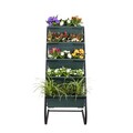 Suport pentru ghivece Bueno, 56x85x130 cm, cu 5 ghivece incluse, metal, verde inchid/negru