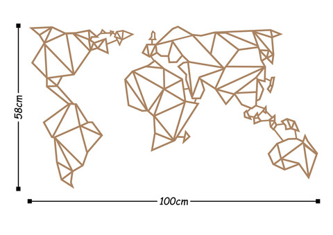 Decoratiune de perete, World Map2, Metal, 100 x 58 cm, Cupru