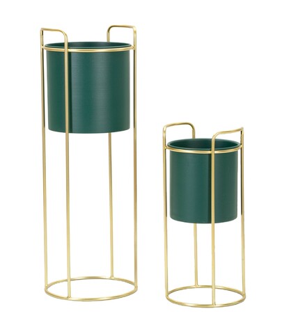 Set 2 ghivece Grent Slim, Mauro Ferretti, 24x24x70 cm, fier, verde/auriu