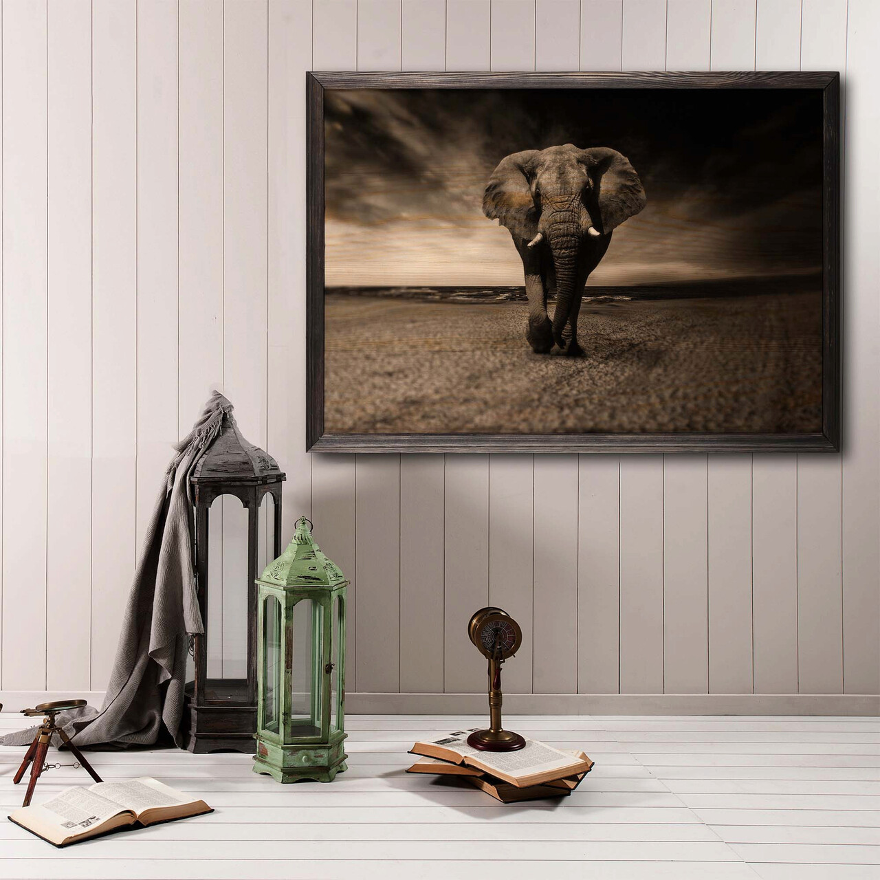 Tablou decorativ, Strong Elephant XL, Lemn, Lemn, Multicolor