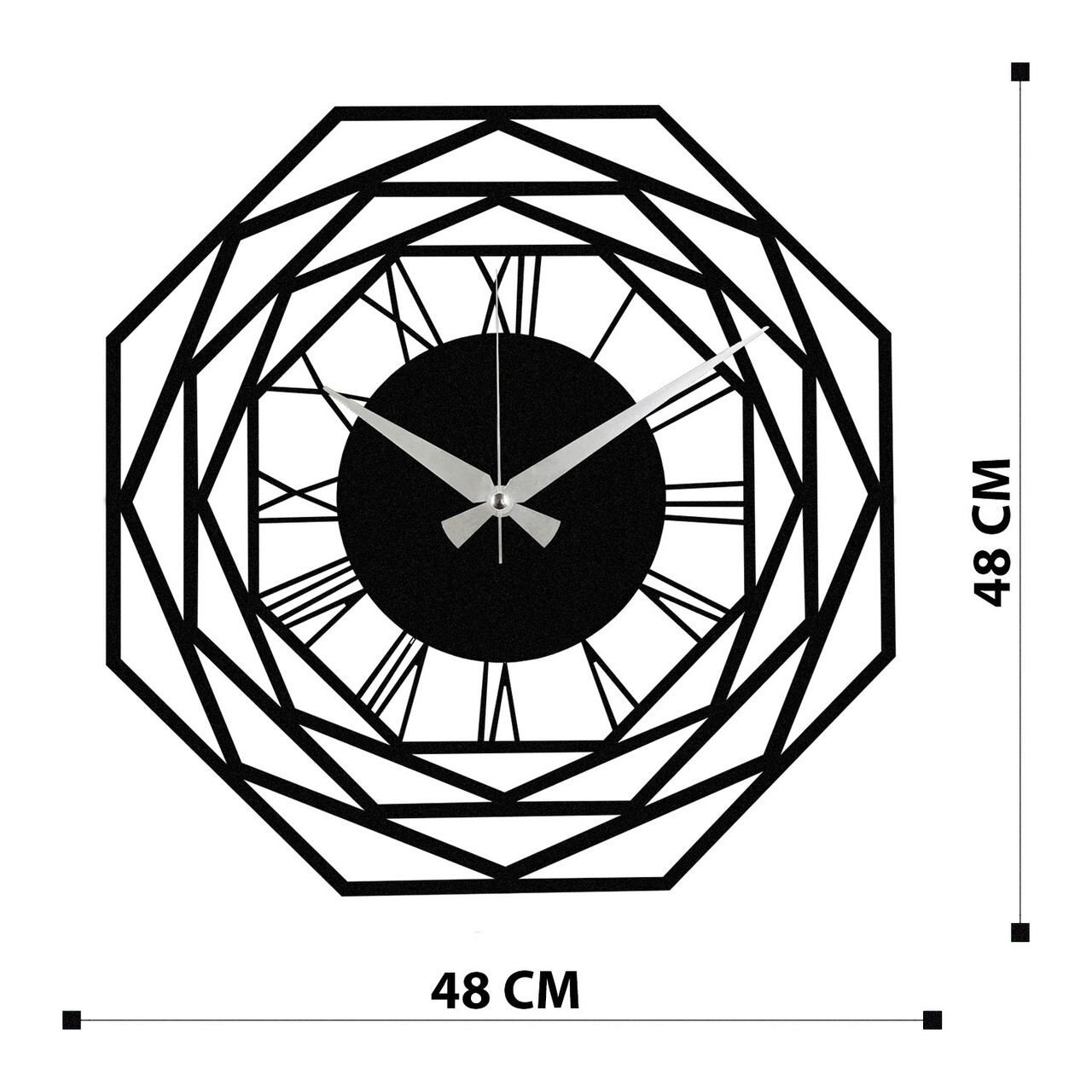 Ceas de perete, Enzoclock - S012, metal, 48 x 48 cm, negru