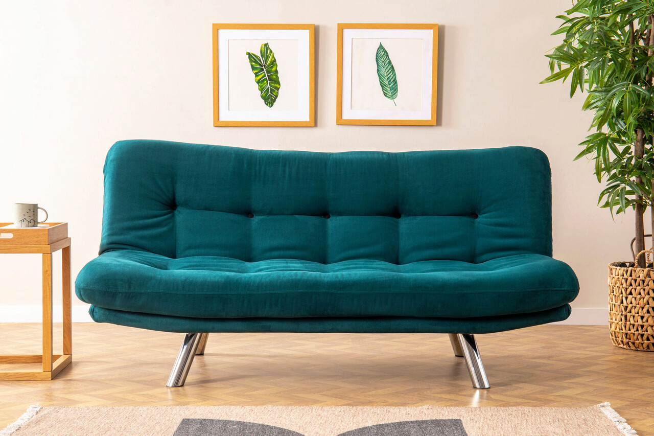 Canapea extensibila cu 3 locuri, Futon, 859FTN2803, Metal, Verde petrol - 1 | YEO