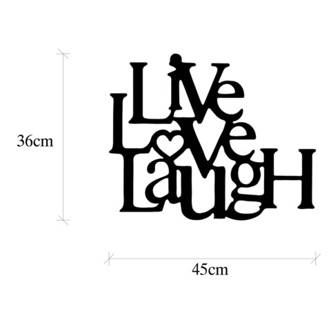 Decoratiune de perete, Live-Love-Laugh, Metal, Dimensiune: 68 x 1,5 x 66 cm, Negru