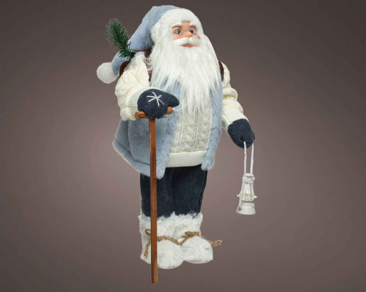 Decoratiune Santa w stick &lantern, Decoris, 16x21x45 cm, poliester, albastru