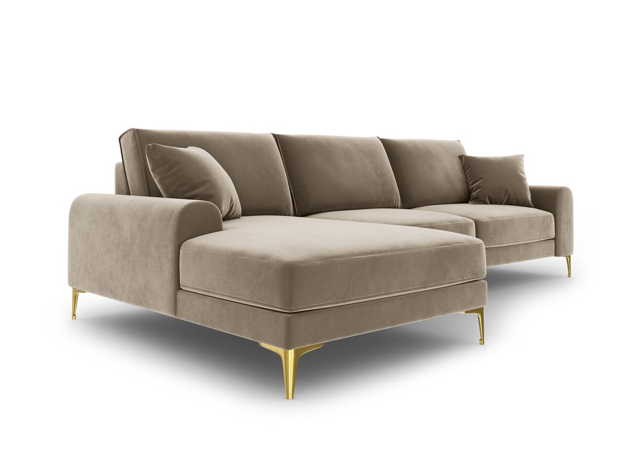 Coltar stanga, Madara, Mazzini Sofas, 5 locuri, gold legs, 254x182x90 cm, catifea, bej - 2 | YEO