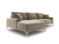 Coltar stanga, Madara, Mazzini Sofas, 5 locuri, gold legs, 254x182x90 cm, catifea, bej