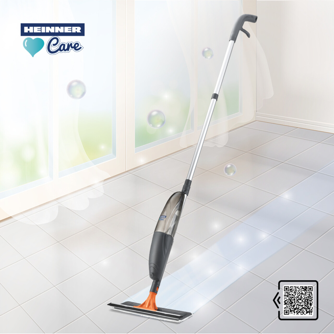 Mop spray multifunctional Mega Clean, Heinner Care, 520 ml, aluminiu/cauciuc/microfibra, gri/portocaliu - 1 | YEO