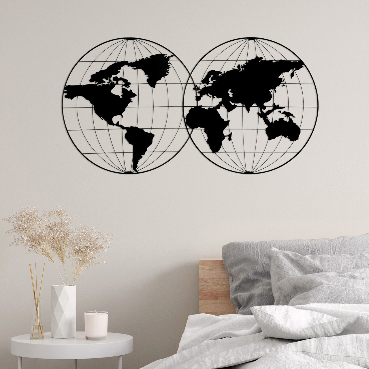 Decoratiune de perete, World Map 18, Metal, Dimensiune: 113 x 60 cm, Negru - 1 | YEO