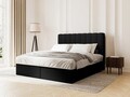 Pat continental cu saltea, topper si lada depozitare, 160x200 cm, Micadoni Home, Kelp-138, tesatura structurata chenille, negru