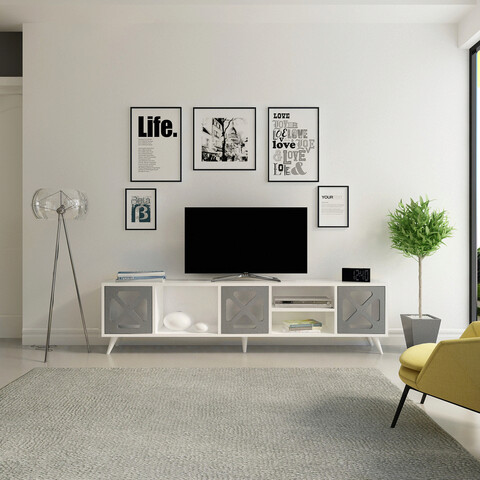 Comoda TV, Avva Home, Sinef, 180x45.7x29.5cm, Alb / Antracit