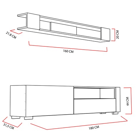 Mobilier pentru living Arya, Decorotika, 2 piese, 180x31.5x44 cm, alb/natural