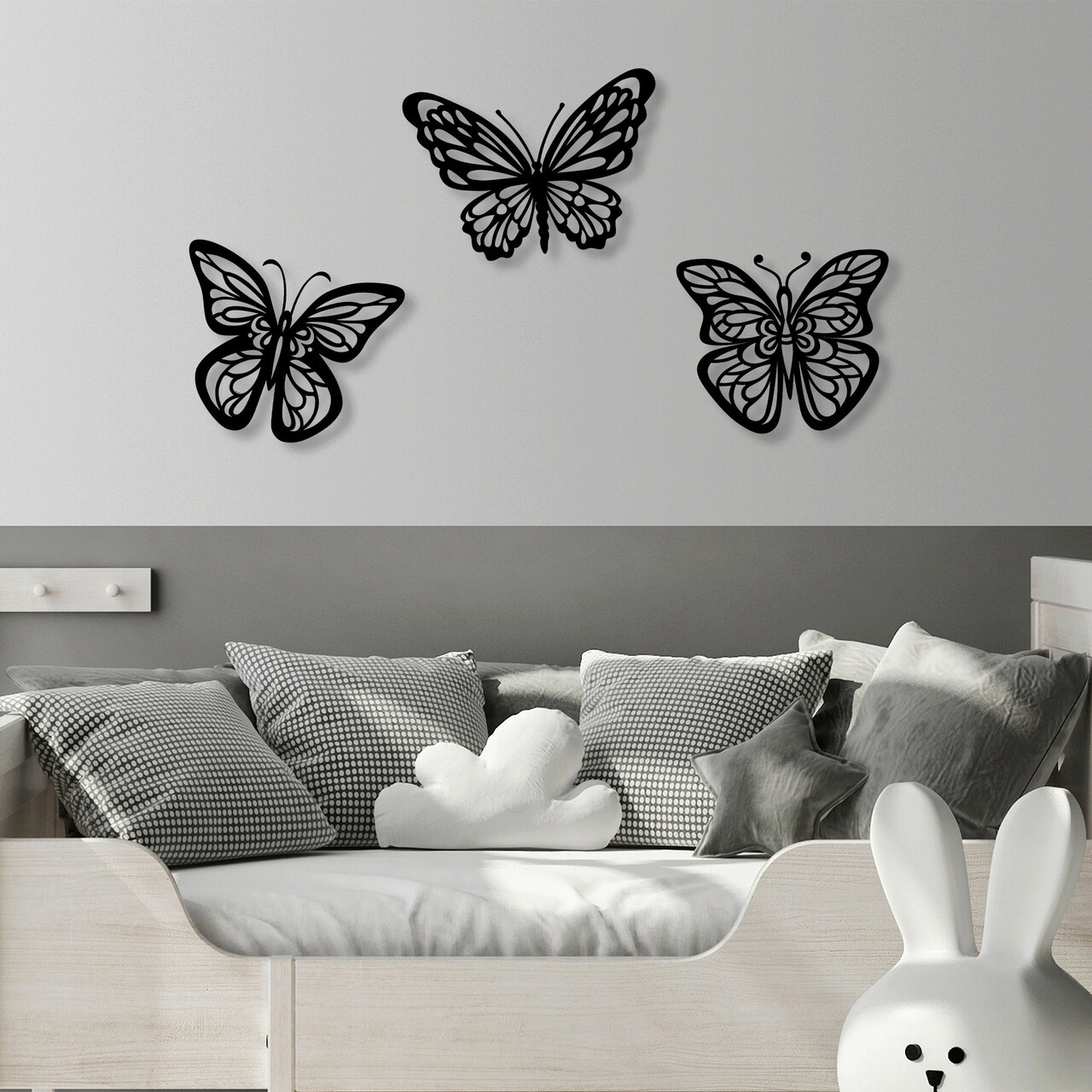 Decoratiune de perete, Butterflies 3, Metal, 32 x 26 cm, Negru - 1 | YEO