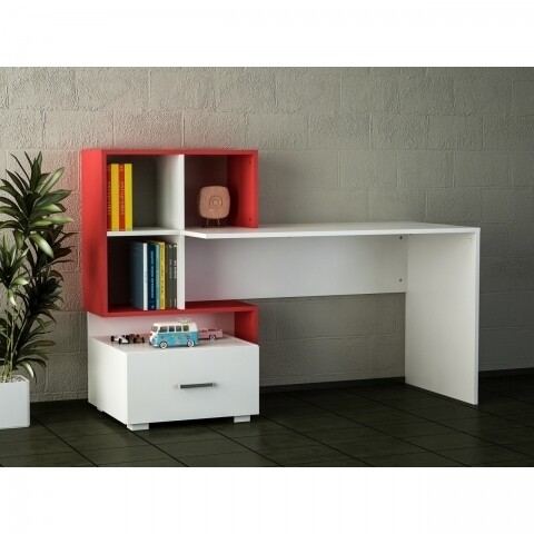 Birou Wooden Art, Bloom White Red, 152.7x105.6x60 cm