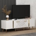 Comoda TV, Olivia, Detas, 150 x 48.2 x 35 cm, pal melaminat, alb/auriu