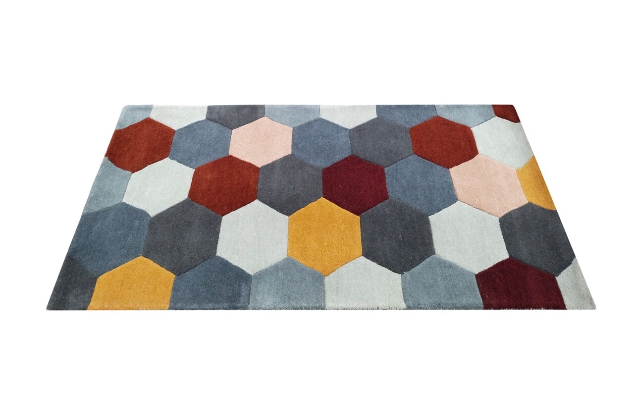 Covor Homeycomb Bedora, 160x230 cm, 100% lana, multicolor, finisat manual - 2 | YEO