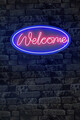 Decoratiune luminoasa LED, Welcome, Benzi flexibile de neon, DC 12 V, Albastru/Roz