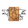 Decoratiune de perete, World Map, 50% lemn/50% metal, Dimensiune: 118 x 3 x 70 cm, Nuc negru