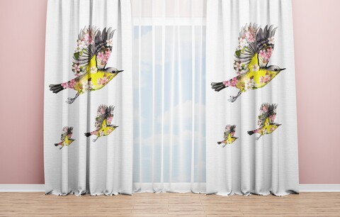 Set 2 draperii Bird, Oyo Kids, 140x240 cm, poliester, multicolor