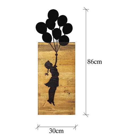 Decoratiune de perete, Chıld And Balloons, 50% lemn/50% metal , 30 x 86 cm, Negru