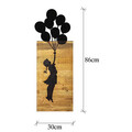 Decoratiune de perete, Chıld And Balloons, 50% lemn/50% metal , 30 x 86 cm, Negru