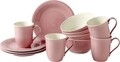 Set mic dejun 12 piese, Like Villeroy & Boch, Color Loop Rose, portelan premium, roz