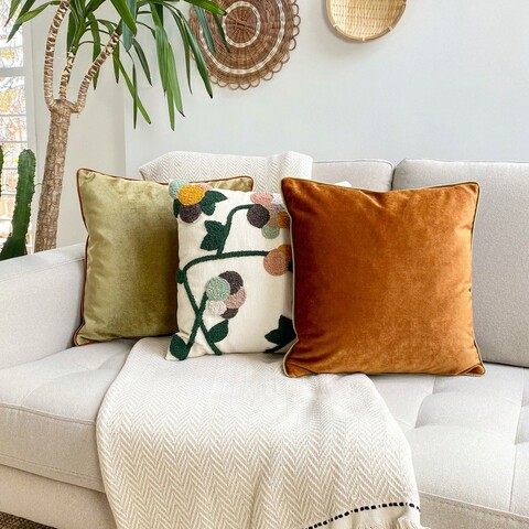 Husa de perna, Dahlia Punch Pillow Cover, 43x43 cm, Material: 20% in, 80% poliester, Muștar / Gri închis / Pudră / Roz / Verde / Verde de mare