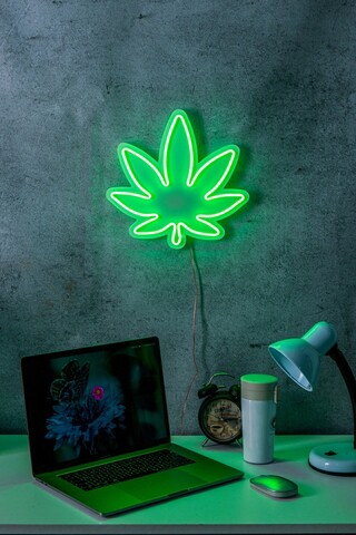 Decoratiune luminoasa LED, 420 Cannabis, Benzi flexibile de neon, DC 12 V, Verde