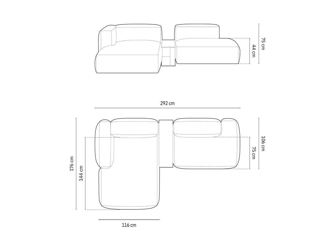 Coltar modular stanga 2 locuri, Martina-212, Micadoni Home, 285x176x75 cm, velur, caramiziu