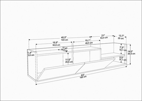 Comoda TV, Retricy, Krog, 160x35x36.8 cm, PAL, Stejar / Alb