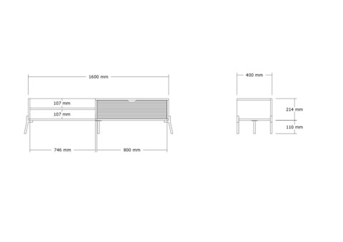 Comoda TV, Puqa Design, Trezza, 160x36x40 cm, PAL, Stejar safir / Antracit