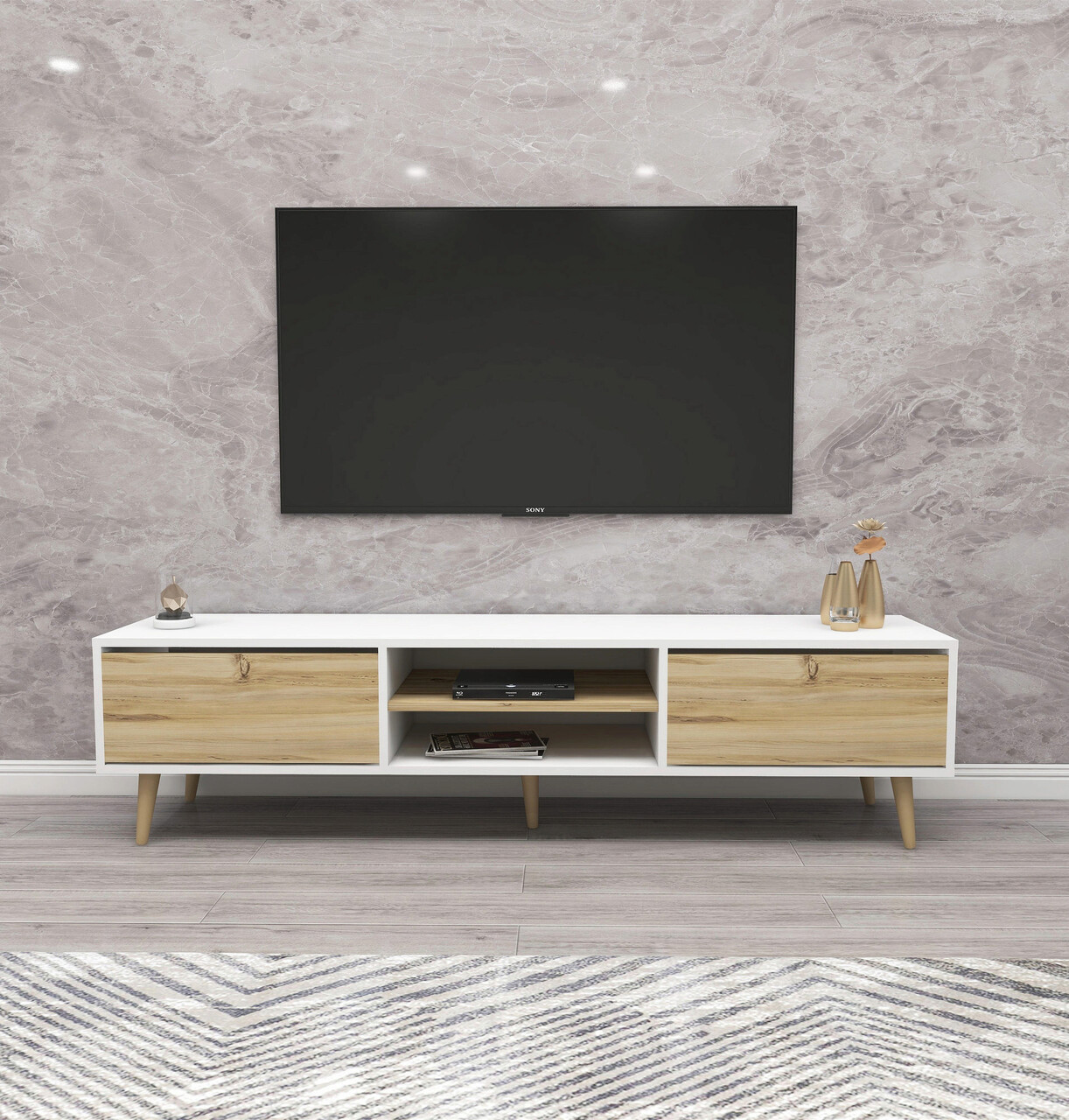 Comoda TV, Kalune Design, Kraf 180, 180x50x40 cm, Pâslă / Alb