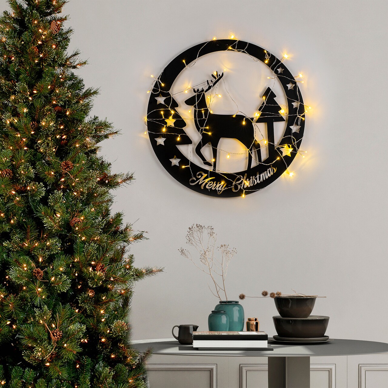 Decoratiune de luminoasa XMASBLACK-032, Tanelorn, 60x60 cm, metal, negru - 1 | YEO