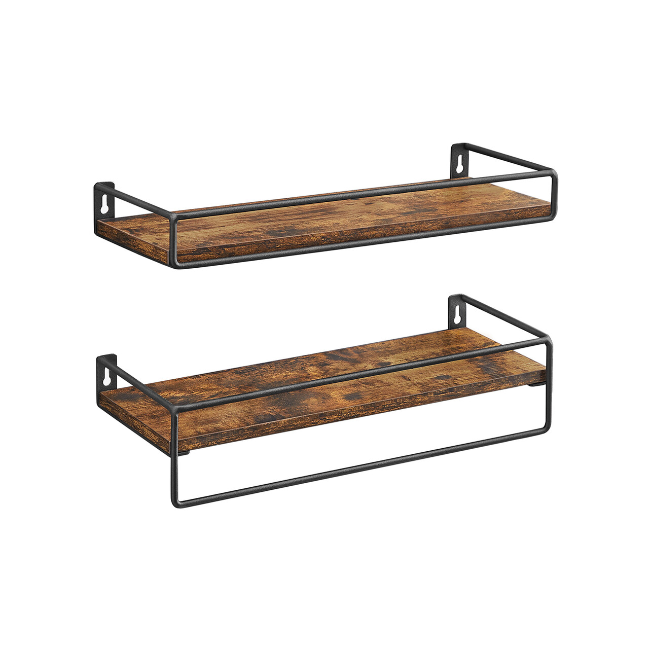 Set 2 rafturi de perete Industrial, Vasagle, 40x15.5x9 cm, PAL/otel, maro rustic