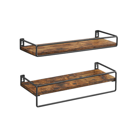 Set 2 rafturi de perete Industrial, Vasagle, 40x15.5x9 cm, PAL/otel, maro rustic