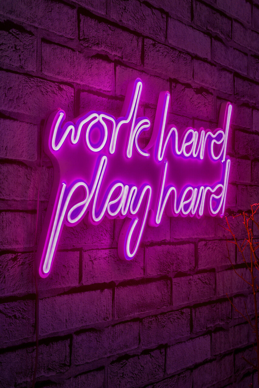 Decoratiune luminoasa LED, Work Hard Play Hard, Benzi flexibile de neon, DC 12 V, Roz