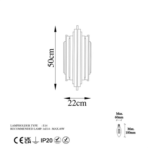 Aplica de perete, Fulgor, 942FLG1876, Metal, Auriu