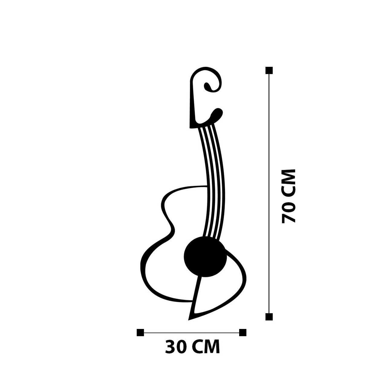 Decoratiune de perete, Gitar - M113, metal, 30 x 70 cm, negru