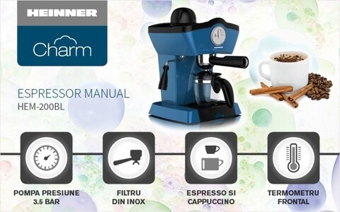 Espressor Charm, Heinner, 800 W, 250 ml, albastru