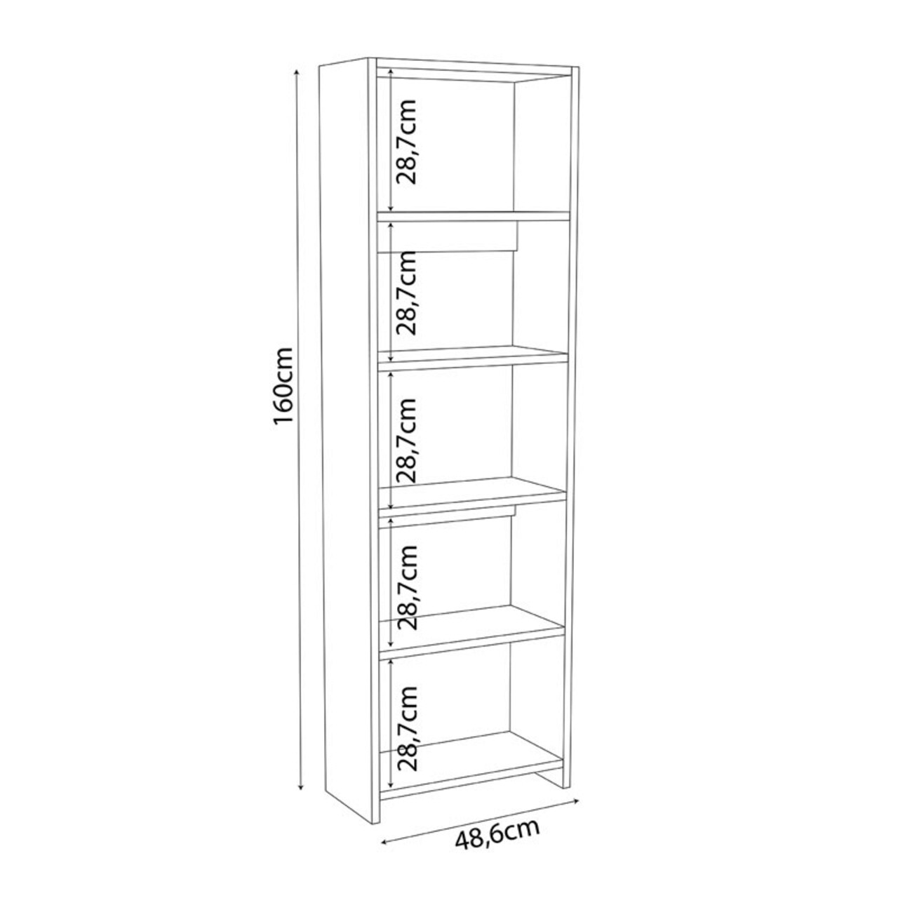 Corp biblioteca Robelo, Pakoworld, 48.6x22x160 cm, PAL melaminat, alb