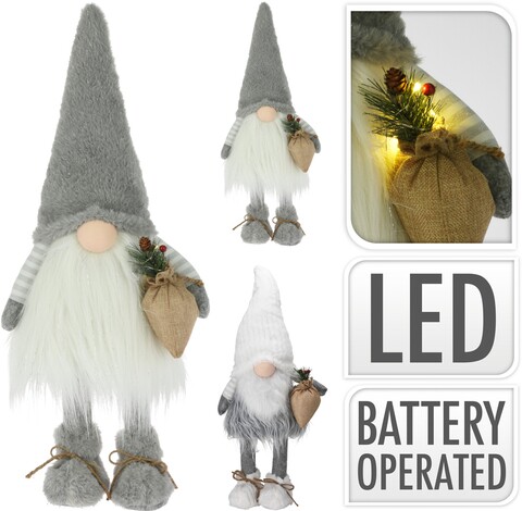 Decoratiune luminoasa Boy Gnome w hat white, 26x26x65 cm, plus, gri/alb