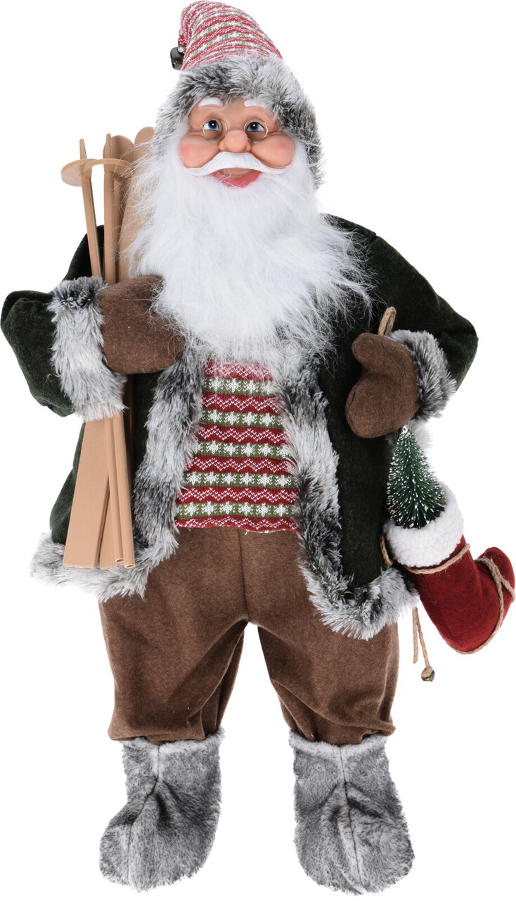 Decoratiune Santa w sock and ski, 37x28x80 cm, plus, verde